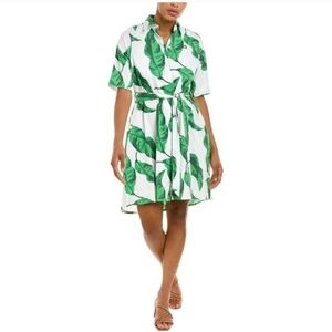 Katie K Green Leaf Patterned Shirt Dress XL Nwt